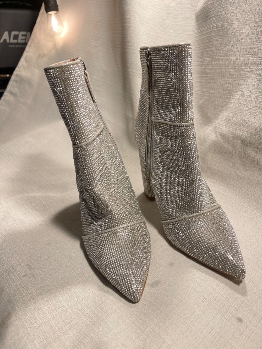 Silver Crystal Embellished Pointed-Toe Ankle Boots - Picture 6 of 9